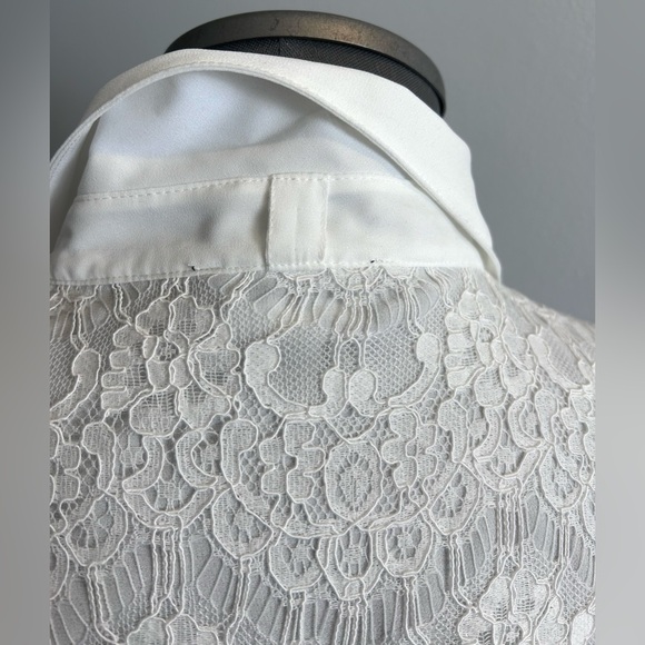 Karl Lagerfeld White Button Up Lace Detail Ruffle Blouse Top - Picture 12 of 15